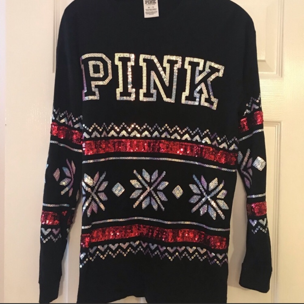 VS Pink Sequin Holiday Long Sleeve